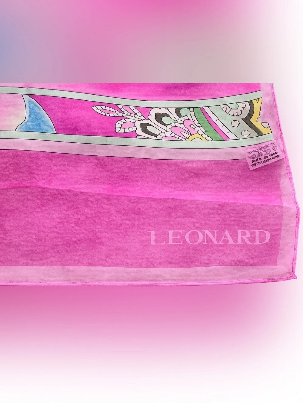 Leonard Paris 100% Silk Oversized Oblong Scarf Shawl 27”x70” Pink Floral Paisley